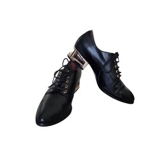 Jeffrey Campbell Ronan Leather Heel Oxford Shoe Womens 6.5 Black Edgy Avant Gard
